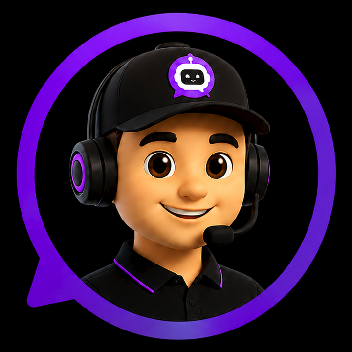 Emblème MY PEST FRIEND : un conseiller casqué dans une bulle de dialogue violette